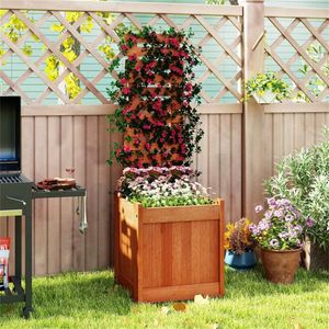 Jardinière surélevée 2-en-1 en bois massif 16"x16"x48" avec treillis, imperméable, huile de teck pour pots et jardinières - Product Image 2