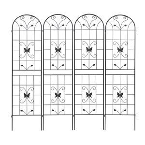 Set di 4 tralicci da giardino in metallo antiruggine neri da 220 cm x 50 cm per piante rampicanti, supporto per fiori da esterno - Product Image 1