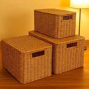 Panier en rotin naturel aspect bambou raffiné pour rangement multi-usages, paniers en rotin faits à la main pour la maison, la cuisine et les salles à manger - Product Image 1