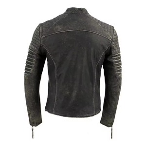 Custom Men's <b>Winter</b> Slim Stand Collar Plain Dyed Classic Beltless Distressed Grey Leather Triple Stitched Motorcycle <b>Jacket</b> - Product Image 2