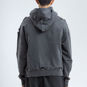 Long Sleeved Custom Patches Distressed Winter Men's Hoodies with OEM Service Fleece Fabric Breathable & Eco-Friendly - Product Image 4