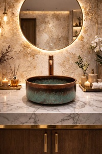 Lavabo de cobre de lujo, pieza artística de cobre, lavabo de cobre de diseño elegante, lavabo de cobre de alta calidad en metal. - Product Image 6