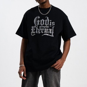 เสื้อยืดโอเวอร์ไซส์ผ้าคอตตอนหนานุ่ม พิมพ์ลายกราฟิกฮิปฮอปสตรีทแวร์แบบจัมโบ้ ประดับด้วยคริสตัล สำหรับผู้ชาย - Product Image 1