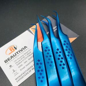 แหนบต่อขนตาพลาสม่าสีน้ำเงินแบบมืออาชีพพิมพ์ลายดาวสเตนเลสแบบยั่งยืนสำหรับความงามฉลากส่วนตัว - Product Image 6