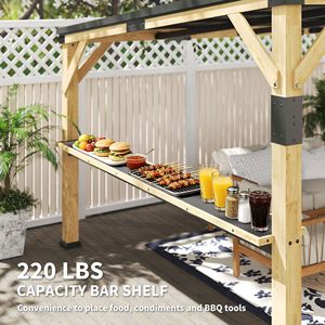 Gazebo in Legno con Tetto Rigido 10FT X 14FT, Pergola con Tetto Inclinato in Acciaio Zincato e Ripiano, Tettoia Parasole in Legno Naturale - Product Image 5