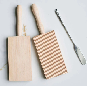 Planche à gnocchis en bois, ensemble de découpeurs de pâtes pour la cuisine avec surfaces côtelées et lisses, planche à gnocchis en bois - Product Image 1