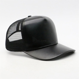 Casquette Trucker Effet Cuir avec Dos en Maille Réglable, Chapeau Snapback Personnalisable, Casquette Décontractée Streetwear - Product Image 5