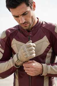 Traje de Motociclista de Cuero para Hombre, Color Borgoña y Beige, Chaqueta y Pantalones, Resistente al Viento, Manga Larga, para Todas las Temporadas - Product Image 6