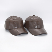 Gorra de Béisbol de Cuero PU Marrón con Patrón de Cocodrilo, Ajustable con Cierre a Presión, 6 Paneles, Unisex, Casual, para Exteriores