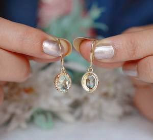 Pendientes Colgantes de Amatista Verde de 3.35Ct, Plata de Ley 925, Chapados en Oro Amarillo de 14K, Joyería Art Deco para Mujer - Product Image 4