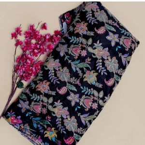 Botanical Floral Vine Blooming Lotus/Blossom Small Paisley Accents Tropical Floral Spray SequinOutline Embroidery Woven Fabric - Product Image 2