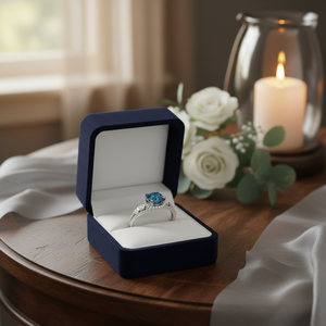 Anillo Solitario de Diamante Azul y Zafiro de 1.50TCW con Halo de Oro Blanco de 14K |   Anillo de Compromiso, Joyería Fina, Regalo de Lujo para Mujer - Product Image 4