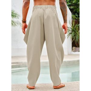 2025 pantalones de verano Aladdin para hombre, estilo harén de pana, plisado, Hippie, Yoga, informales, holgados, tamaño 6XL, logotipo personalizable, lavado de colores - Product Image 3