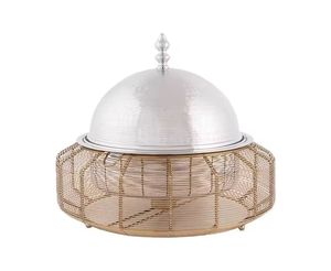 Casserole de luxe argentée, chauffe-plats haut de gamme, en acier inoxydable poli miroir, avec garniture et poignées élégantes en or rose - Product Image 4