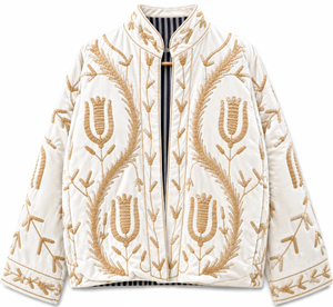Chaqueta Larga de Terciopelo Tejido a Mano y Transpirable para Mujer, Estilo Suzani, con Patrón Floral Acolchado, Suave para Invierno - Product Image 1