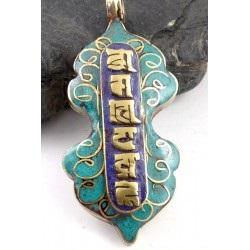 Pendentifs unisexes ronds en turquoise plaqué argent tibétain, signes bouddhistes porte-bonheur - Product Image 6