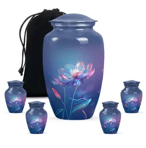 Urne funéraire bleue magnifique à motif floral artistique pour cendres - Product Image 3