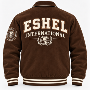 Chaqueta Varsity de Pana Marrón para Hombre, con Letras Bordadas, Cuello Camisero, Botones a Presión, Estilo Vintage, Precio Económico, OEM - Product Image 4