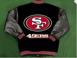 Veste universitaire en laine noire personnalisée pour hommes, veste bomber à manches en cuir véritable, uniforme de baseball en gros, vêtements de sport - Product Image 2