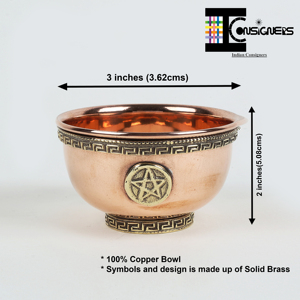 Brûleur d'encens polyvalent en cuivre massif fait main, petit bol pentagramme pour fumigation et offrandes, par Indian Consigners - Product Image 2