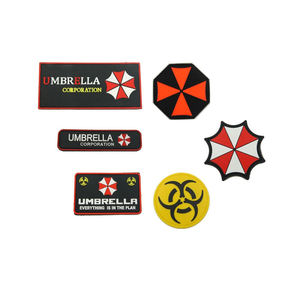 Patch brodé rectangulaire Umbrella Corporation à thermocoller, noir avec bordure rouge et texte blanc, pour utilisation sur tissu - Product Image 2