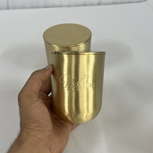 Custom Logo Luxury Brass <b>Candle</b> Jar Shiny Glossy Finish High Quality <b>Candle</b> Jar with Lid Empty <b>Candle</b> Jars for <b>Candle</b> Making - Product Image 2