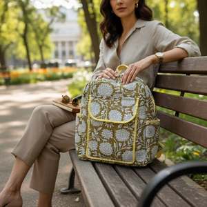 Sac à dos fourre-tout matelassé en coton fait main tendance pour filles, idéal pour les voyages et les pique-niques, sac portable de haute qualité imprimé au bloc, le meilleur choix - Product Image 4
