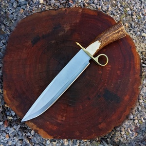 Couteau Bowie industriel A&M Enterprises en acier inoxydable, lame droite, manche en bois de cerf, couteau fixe pour le camping en plein air - Product Image 5