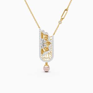 Conjunto de colgante de pétalos en forma de U con diamante de 0,90 quilates y piedra de 1,50 quilates en oro amarillo, blanco y rosa de 9 quilates. - Product Image 3