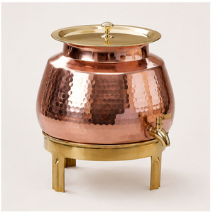 Handcrafted Pure Copper Water Dispenser with Stand & Leakproof Brass Tap Ayurvedic Health Benefits Hammered Copper Matka Pot - Product Image 1