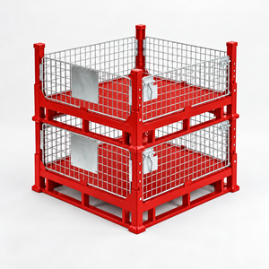 Palette pliable en acier rouge, conteneur industriel empilable à 4 entrées, capacité de charge dynamique de 2500 lb, charge de 25 lb, modèle personnalisable PLT-04 - Product Image 3