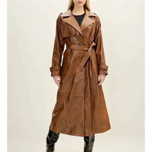 Manteau long en cuir de haute qualité pour femmes, coupe ample, style trench-coat, veste en cuir - Product Image 6