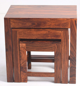 Mesas Auxiliares de Madera, Taburetes Rústicos de Madera Maciza con Vetas Naturales y Superficies Cuadradas para Sala de Estar, Dormitorio, Baño - Product Image 4
