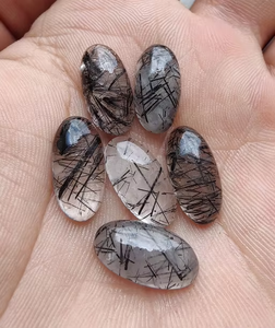 Piedra Preciosa Cabujón Ovalada Larga de Rutilo Negro Natural con una Cara Abombada para Joyería, Piedra de Nacimiento de Abril, Marca AMARA, Tercera Parte - Product Image 3