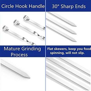 12pcs Reusable 14\" Stainless Steel Kabob Skewers Flat Metal <b>BBQ</b> Barbecue Shish Kebob Sticks Long Grilling Skewers S - Product Image 2