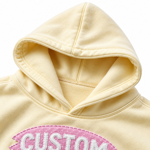 Sweat-shirt unisexe décontracté jaune clair à fermeture éclair en molleton bouclette, coupe oversize, avec poche kangourou, appliqué fleur et patch lettre - Product Image 3