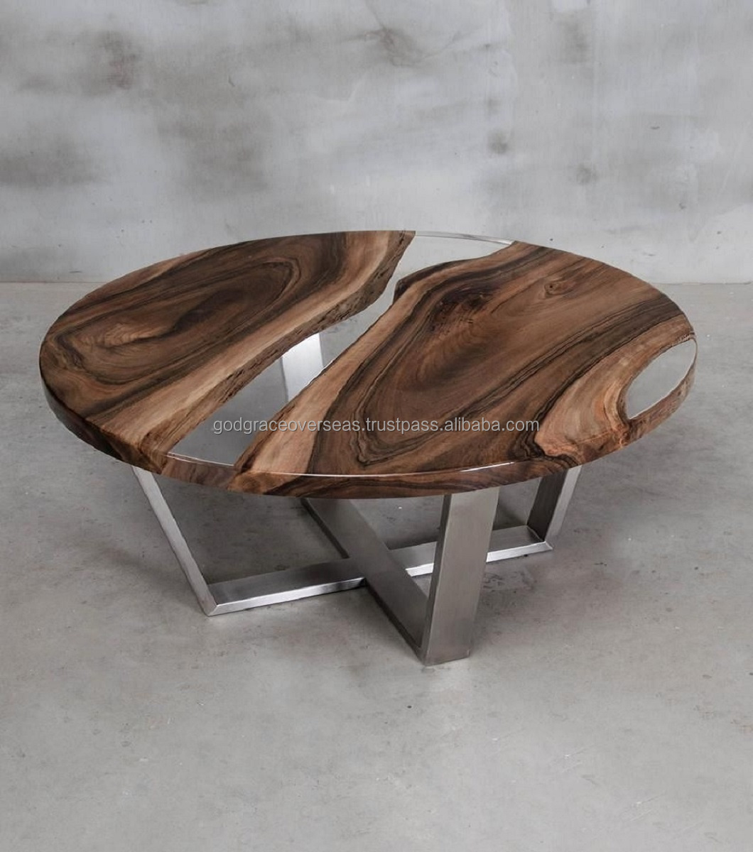 Gaya baru desain bagus furnitur rumah meja kayu epoksi meja kopi Sungai resin bulat