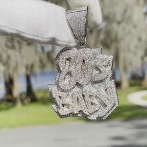 80's BABY Two Tone Iced Out <b>Letter</b> Rhodium Plated Silver Hip Hop Party Pendant Necklace - Product Image 2