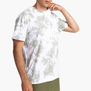 Camiseta de Manga Corta para Hombre, Cuello Redondo, Tie-Dye, Corte Regular, Informal, de Punto, de Algodón, Estampada, Blanca y Verde - Product Image 3