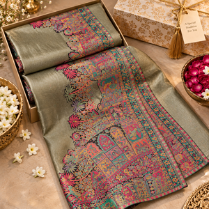 Moonlight Zari Stole Shawl for Women 70×200 cm Elegant Reversible <b>Wool</b> Stole with Multicolor Mughal Antique Zari Border - Product Image 5