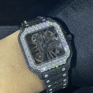 Montre mécanique en acier inoxydable noir avec moissanite, édition limitée de luxe, artisanale, unisexe, classique, hip-hop, bijoux d'art - Product Image 6