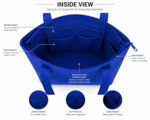 Sac fourre-tout en toile bleu royal avec imprimé géométrique, fermeture éclair, style minimaliste, sac de shopping - Product Image 4
