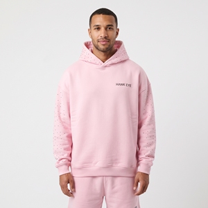 Men's Rhinestone Embellished <b>Hoodie</b> Shiny Sleeve Cotton <b>Pink</b> Hooded Streetwear Casual Winter Pullover Sweatshirt - Product Image 1