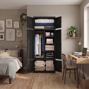 Armario de Plástico Naiba Fit Pro, Elegante Armario con Puertas Planas y Perchero para Ropa y Almacenamiento en el Dormitorio - Product Image 2