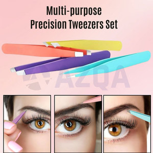 Juego de Pinzas para Cejas de Acero Inoxidable con Punta Inclinada y Recubrimiento de Color, con Estuche de Cuero, Herramienta de Depilación de Precisión - Product Image 4