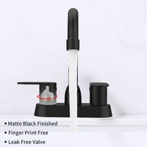 Rubinetto per lavabo bagno nero opaco a 2 maniglie con braccio alto a 360 gradi, rubinetto per lavabo bagno camper da 4 pollici con beccuccio girevole - Product Image 3