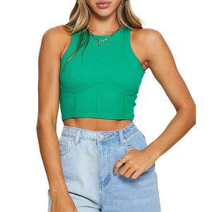 New Fashion Breathable Quick Dry 100% Cotton Workout Crop Tank <b>Top</b> for Women <b>Racer</b> <b>Back</b> Solid Pattern Gym Sports - Product Image 4