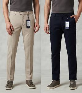 Pantalon cargo pour homme en polyester/coton tricoté, teint uni, anti-boulochage, respirant, coupe droite, taille mi-haute, braguette zippée, style workwear, personnalisable - Product Image 4