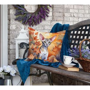 Oriental Shorthair Cat Fall Leaves <b>Decorative</b> <b>Pillow</b> 18Hx18W Machine Washable for Indoor & Outdoor for Couch Bed & Patio Decor - Product Image 4