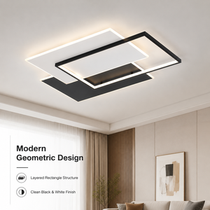 Plafonnier LED moderne géométrique à trois couleurs, télécommande, variateur d'intensité, acrylique et fer, pour salon et chambre - Product Image 2